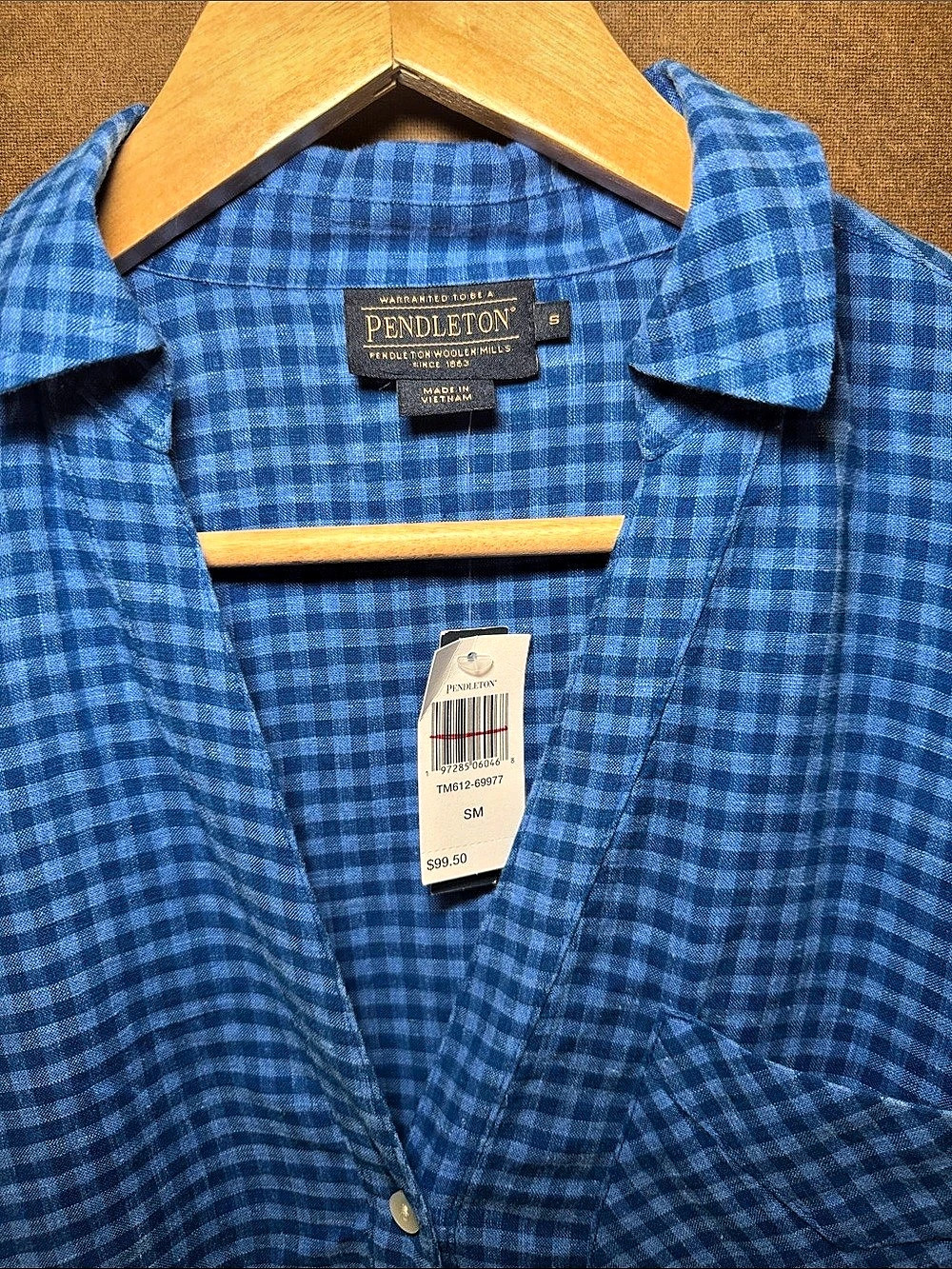 Pendleton Men'Small Checkered Short Sleeve Shirt Blue Small - Picture 3 of 4